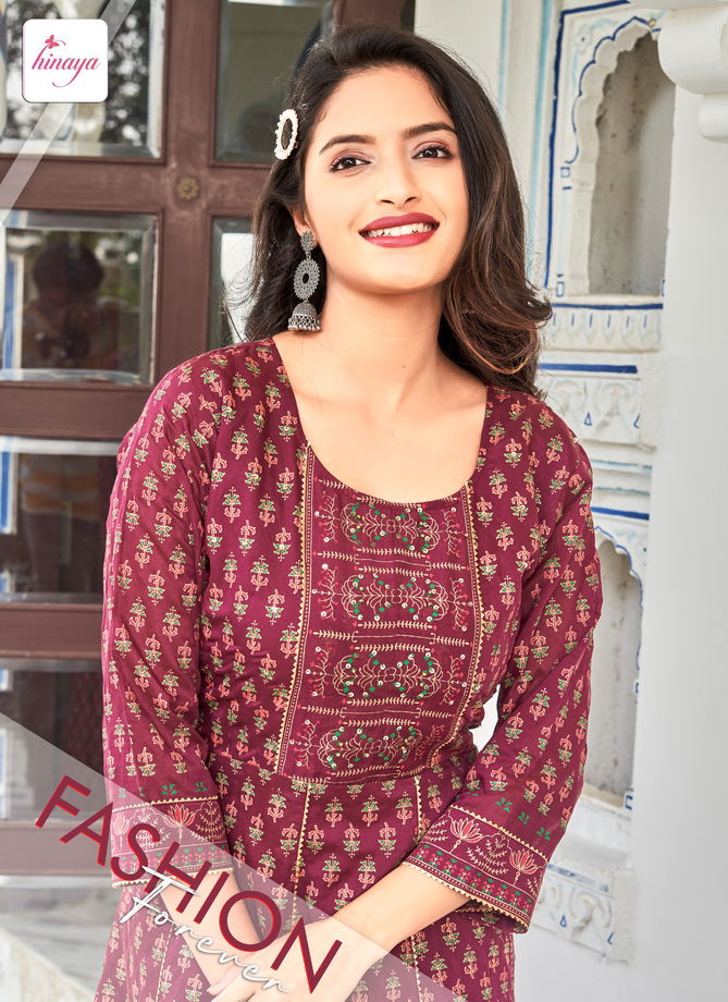 Sia Vol 3 By Hinaya Flaired Chanderi Silk Printed Long Kurtis Wholesale Shop In Surat